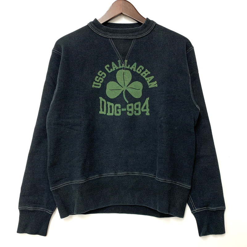 【中古品】【メンズ】 CUSHMAN クッシュマン DOUBLE V-GAZETTE CLOVER PRINT CREWNECK SWEAT ダブル ブイガゼット クローバー プリント クルーネック スウェット トップス 長袖 145-260409-cs-16-izu サイズ：M カラー：ブラック 万代Net店