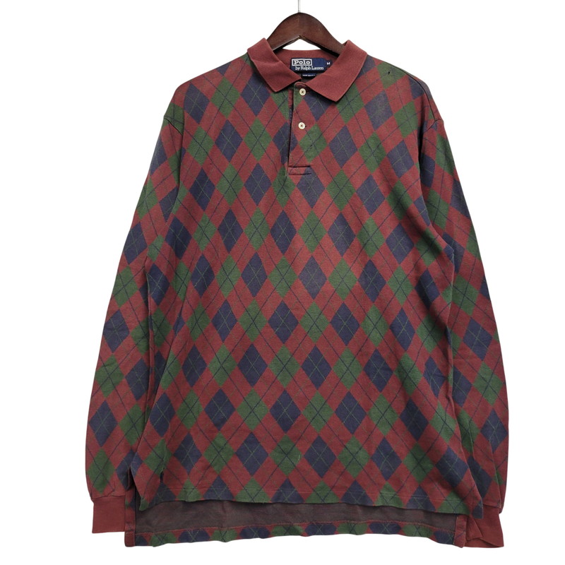 【現況乗り合い船品】【メンズ】 Polo by Ralph Lauren ポロバイラルフローレン ARGYLE POLO LS SHIRT アーガイル ポロ ロング捩り プルオーバー USA製 長袖 トップス 146-260412-as-03-izu 大きさ：M 色つや：マルチ色つや 生生世世Net店