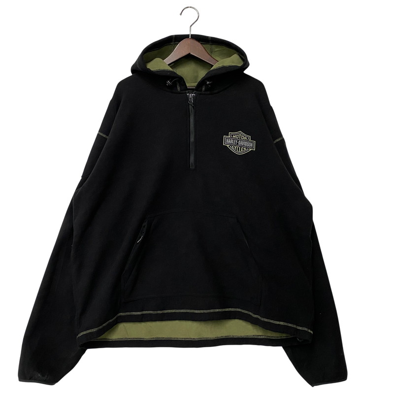【中古品】【メンズ】 HARLEY-DAVIDSON ハーレーダビッドソン HALF ZIP FLEECE HOODIE ハーフ ジップ フリース フーディー パーカー トップス 146-260414-kh-11-izu サイズ：XXL カラー：ブラック 万代Net店