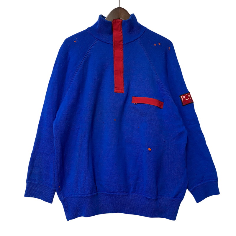 【現状渡し品】【メンズ】 Polo by Ralph Lauren ポロバイラルフローレン POLO HI TECH HALF-ZIP WOOL SWEATER ポロ ハイテック ハーフジップ ウール セーター トップス 長袖 146-260419-cs-03-izu サイズ：XL カラー：ブルー 万代Net店