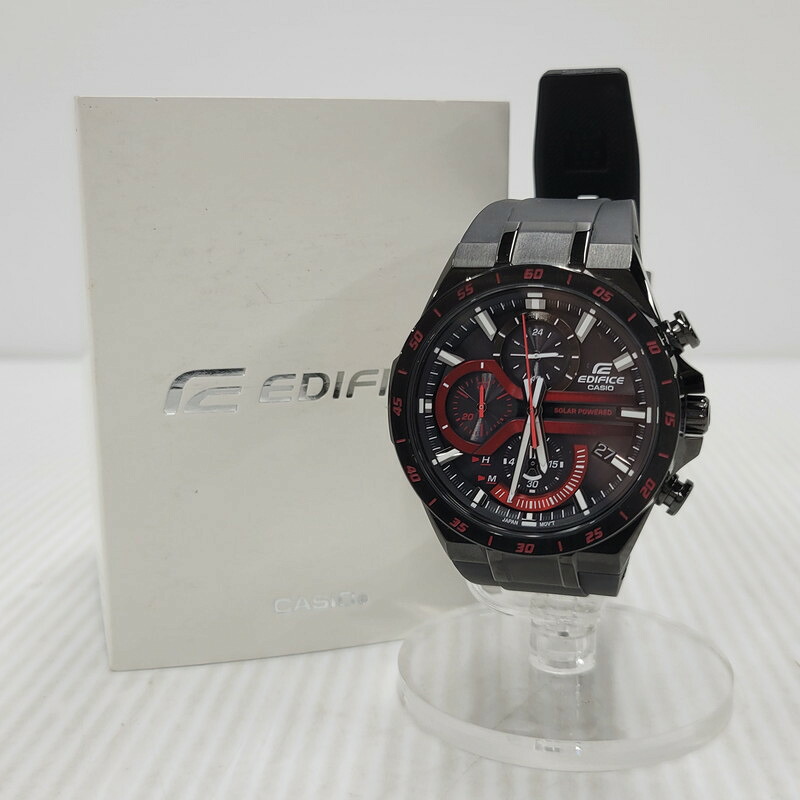 【中古品】【メンズ/レディース】  CASIO カシオ EDIFICE SOLAR POWERED CHRONOGRAPH EQS-920PB ソーラー 力強さ クロノグラフ 石英 ウオッチ 197-260427-ay-05-izu 色つや：黒いこと×赤いこと 生生世世Net店