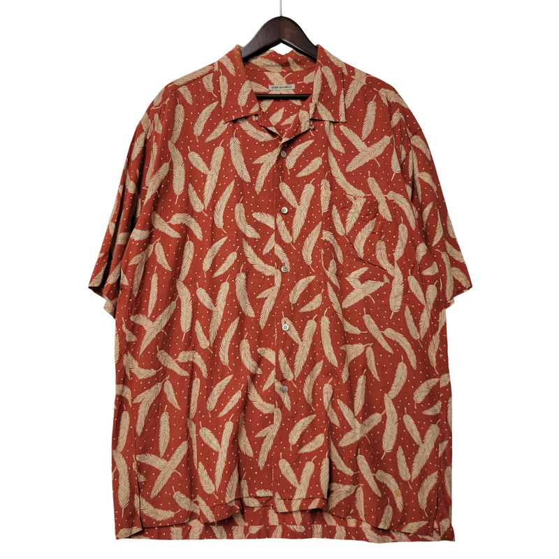 【中古品】【メンズ】  TOKIO KUMAGAI トキオ クマガイ 80’S FEATHER RAYON OPENCOLLAR SHIRT 鳥毛 人絹 明けっ広げ色合い プルオーバー トップス 半袖 146-260504-ya-14-izu 大きさ：M 色合い：赤いこと 未来永劫Net店