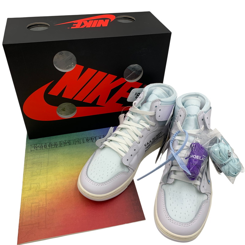 【中古美品】【メンズ】  NIKE×VIRGIL ABLOH ARCHIVE (V.A.A.) ナイキ×ヴァージルアブローアーカイブ AA3834-100 AIR JORDAN 1 RETRO HIGH OG 大気圏 ジョーダン レトロ 御機嫌 底抜け騒ぎ スニーカー シューズ 160-260507-cs-11-izu 大いさ：28糎 色合い：WHITE/WHITE 生生世世Net店