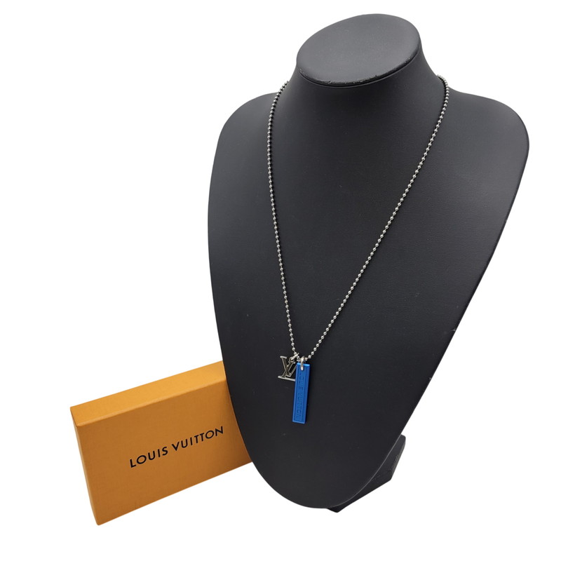 【中古品】【メンズ/レディース】 LOUIS VUITTON ルイ・ヴィトン MP2223 コリエ・LVサテライト ネックレス 179-260508-kh-14-izu カラー：シルバー&times;ブルー 万代Net店｜万代Net店