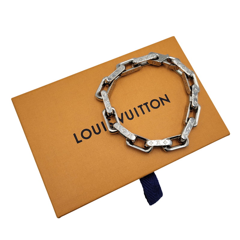 【中古品】【メンズ/レディース】  LOUIS VUITTON ルイ・ヴィトン M64224 コリエ・チェーン モノグラム 腕輪 179-260508-kh-16-izu 大きさ：L 色合い：しろがね色 未来永劫Net店
