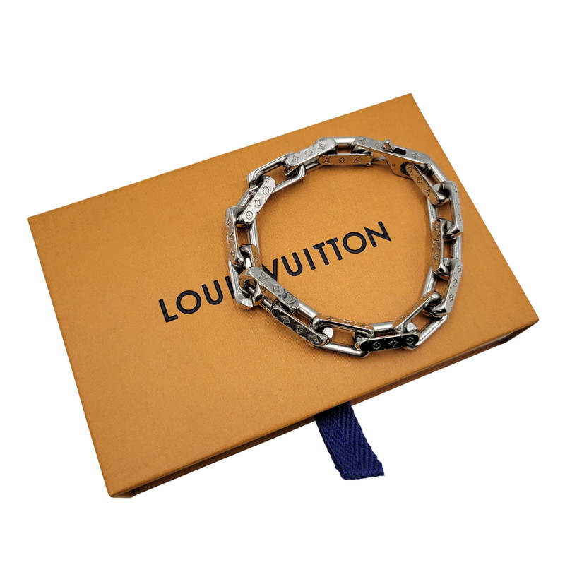 【中古品】【メンズ/レディース】  LOUIS VUITTON ルイ・ヴィトン M64224 コリエ・チェーン モノグラム 腕輪 179-260508-kh-15-izu 大きさ：L 色合い：しろがね色 未来永劫Net店