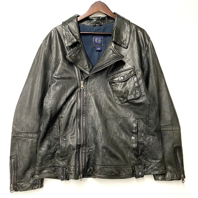 【中古品】【メンズ】 OLD GAP オールド ギャップ 紺タグ SHEEP LEATHER RIDERS JACKET シープ レザー ライダース ジャケット アウター 146-260513-kh-01-izu サイズ：XL カラー：ブラック 万代Net店｜万代Net店