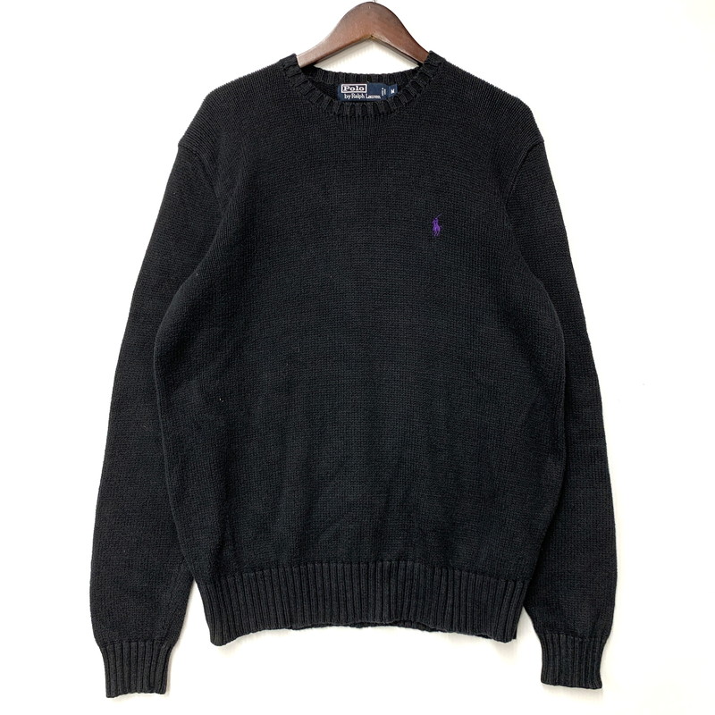 【中古品】【メンズ】  Polo by Ralph Lauren ポロバイラルフローレン PIMA COTTON KNIT SHIRT 編み物 長袖 トップス 146-260516-as-32-izu 大きさ：M 色つや：黒いこと 生生世世Net店