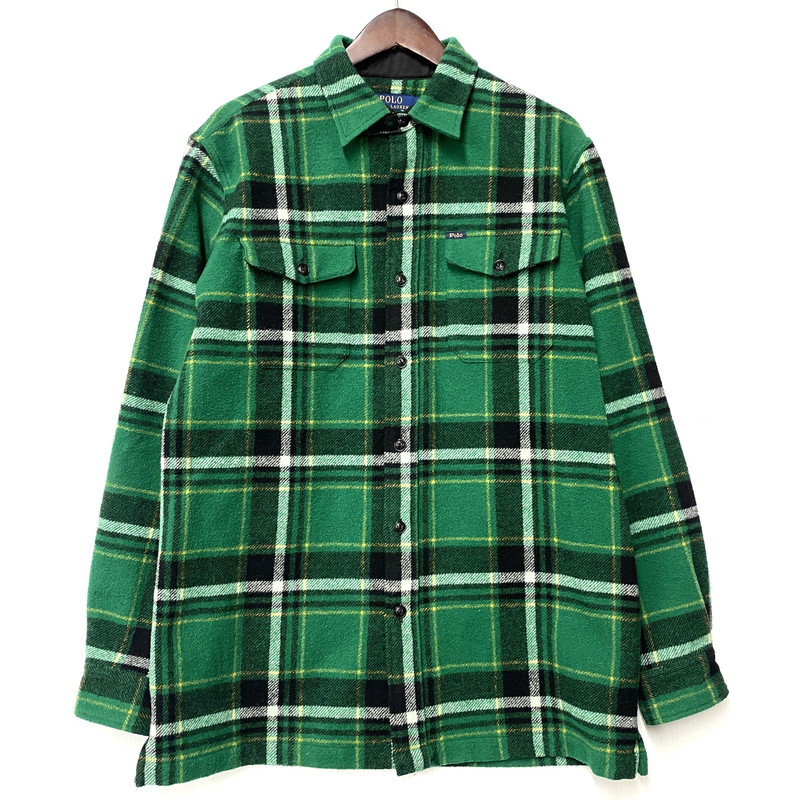 【中古品】【メンズ】 POLO RALPH LAUREN ポロ・ラルフローレン CLASSIC FIT WOOL CHECK L/S SHIRT ウールチェック ロングスリーブ シャツ 長袖 147-260519-as-16-izu サイズ：M カラー：グリーン系 万代Net店｜万代Net店