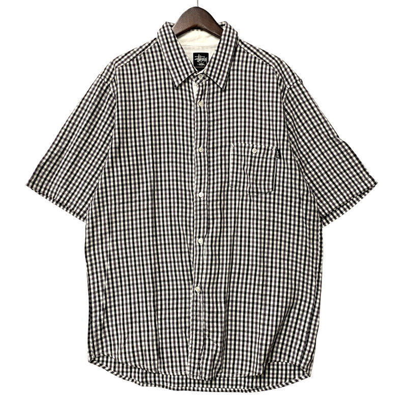 【中古品】【メンズ】  STUSSY ステューシー 金下げ札 GINGHAMCHECK S/S SHIRT ギンガム読み合わせる 遊撃手衣袂 ティーシャツ トップス 半袖  142-260528-ya-09-izu 大いさ：XL 色合い：WHITE×BLACK 生生世世Net店