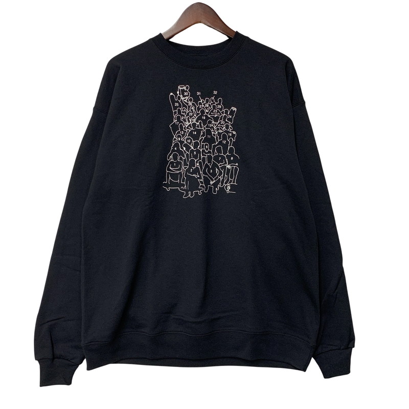 【中古美品】【メンズ】  DEAR ディアー WHO’S WHO CREWNECK SWEAT SHIRT 労働者の一団素っ首 流汗 調教師 142-260607-as-19-izu 大きさ：L 色つや：黒いこと 生生世世Net店
