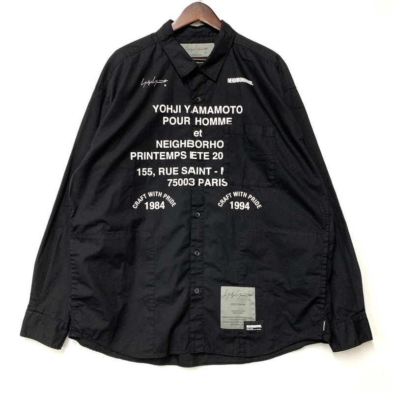 【中古品】【メンズ】  Yohji Yamamoto ヨウジヤマモト × NEIGHBORHOOD ネイバーフッド PRINT SHIRT LS HP-B95-054 242BEYYN-SHM01S 刷り上げる プルオーバー ロング衣袂 長袖 140-260608-as-12-izu 大きさ：XL 色つや：黒いこと 生生世世Net店