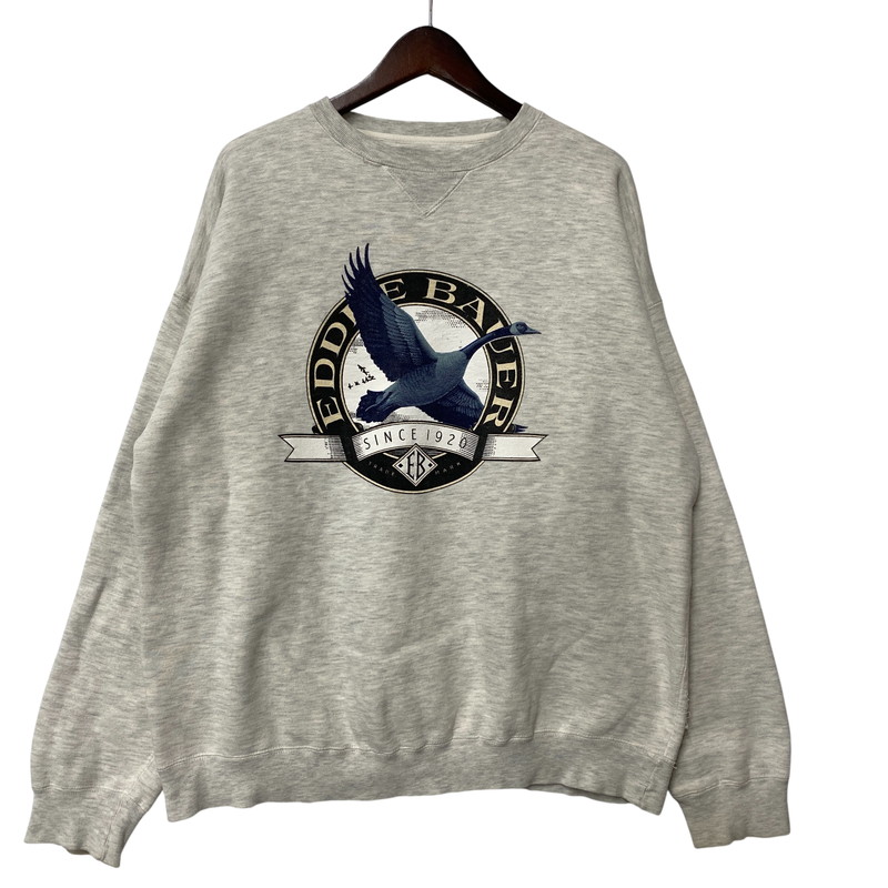 【中古品】【メンズ】  EDDIE BAUER エディー バウアー 黒引き舟 90SS BIRD SWEATSHIRT 小鳥 汗水 プルオーバー トップス 長袖  146-260609-ya-02-izu 大きさ：XL 色合い：薄墨色 未来永劫Net店