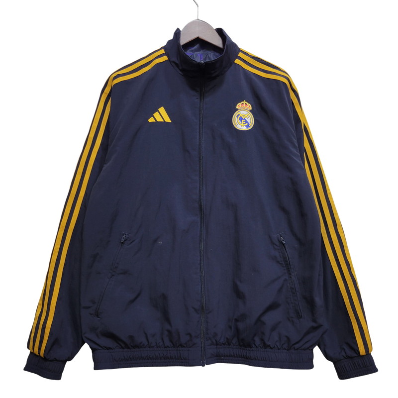 【中古品】【メンズ】 ADIDAS アディダス IQ0549 REAL MADRID ANTHEM JACKET レアル マドリード アンセム ジャケット アウター 148-260716-kh-26-izu サイズ：2XL カラー：ネイビー&times;マルチ 万代Net店｜万代Net店