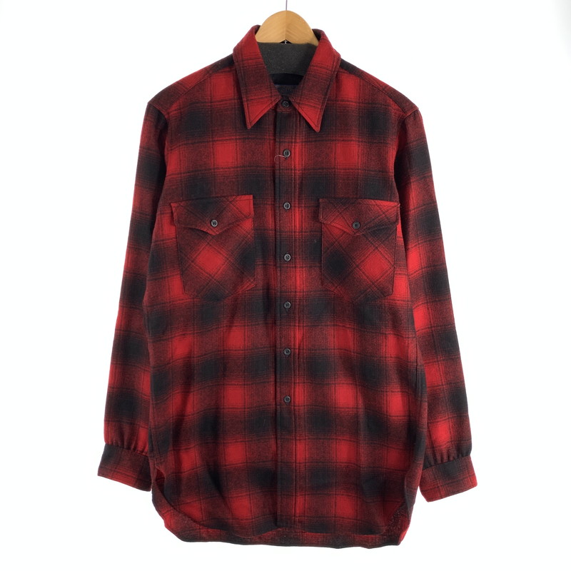 【中古品】【メンズ】  PENDLETON WOOL CHECK SHIRT ペンドルトン ウールチェックシャツ 長袖プルオーバー フランネルプルオーバー ブランド名 古着 (fuz) 145-260524-gm-05-kit 大きさ：M 色合い：赤いこと 未来永劫Net店