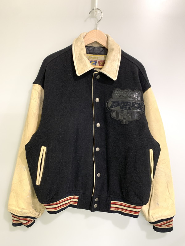 【現状渡し品】【メンズ】 AVIREX アヴィレックス LEATHER STADIUM JACKET レザー切替 スタジアムジャケット アウター 145-250821-yn-12-min サイズ：L カラー：ブラック 万代Net店