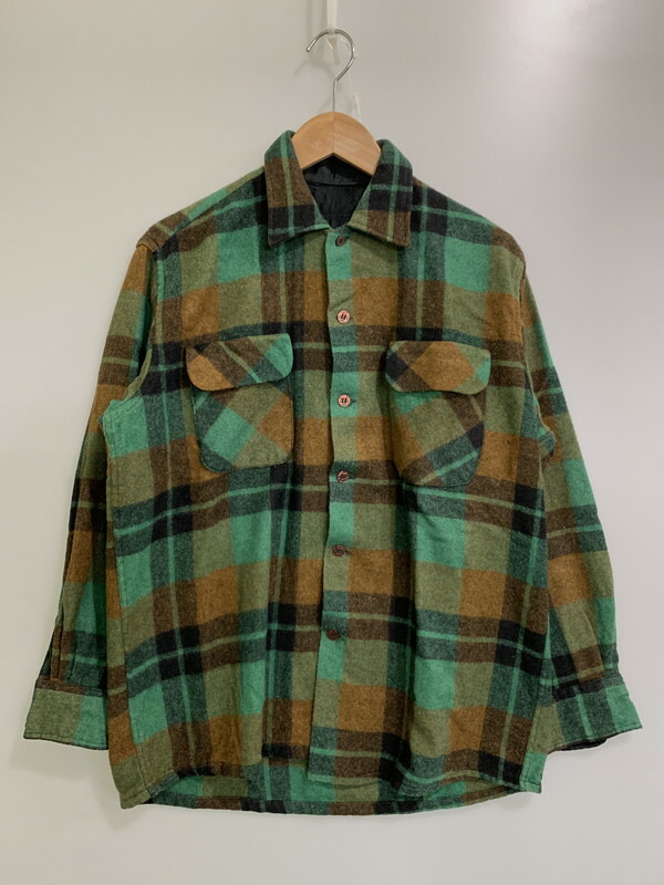 【中古品】【メンズ】  USED 60S CHECK LS SHIRT 読み合わせるプルオーバー ロング捩り 146-250911-AS-27-時間 色合い：緑であること/赤銅色 未来永劫Net店