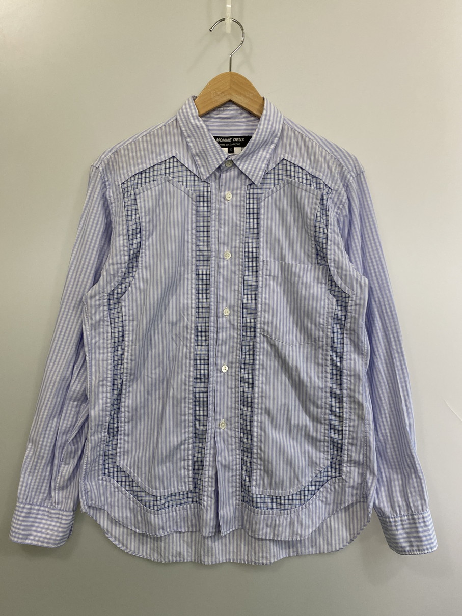 百貨店SALE 30%OFF~【中古品】【メンズ】COMME des GARCONS HOMME DEUX コムデギャルソン・オム・ドゥ GIMMICK STRIPE L/S SHIRT DC-B032 AD2018 仕掛け 縞模様 ロングスリーブシャツ 長袖 140-250930-kk-12-時間 大きさ：S 色つや：点火装置青碧 生生世世Net店