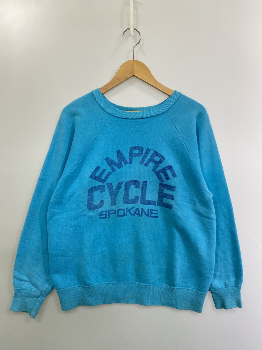 【現況乗り合い船品】【メンズ】  HANES ヘインズ 60\u0027s EMPIRE CYCLE SPOKANE PRINT SWEAT VINTAGE 帝国 循環過程 スポーカン プリントスウェット トップス 調教師 ヴィンテージ 146-251008-kk-45-時間 大きさ：L 色合い：ターコイズブルー 未来永劫Net店