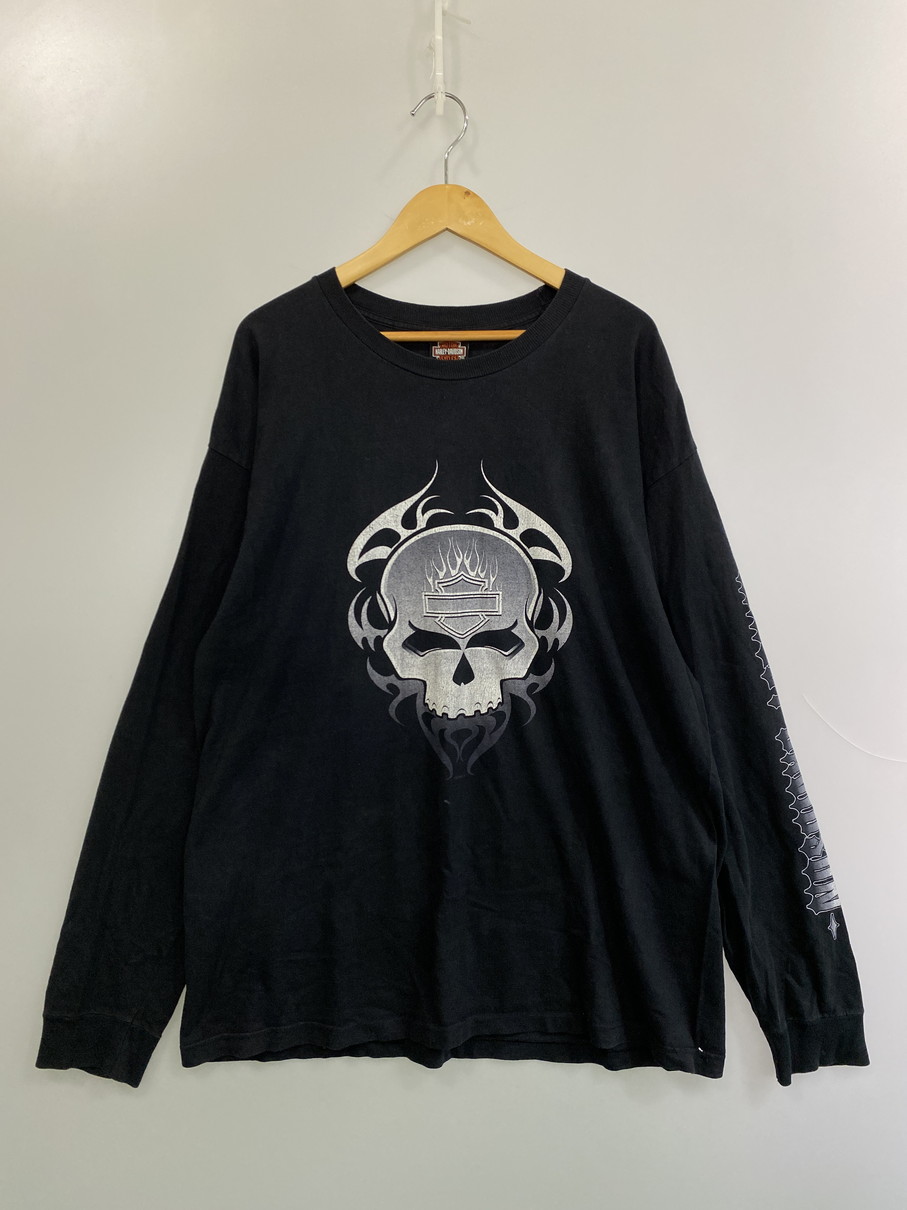 【中古品】【メンズ】 HARLEY DAVIDSON ハーレーダビッドソン 00's SKULL PRINT L/S TEE 00年代 スカルプリント ロングスリーブ Tシャツ 長袖 トップス 4面プリント 146-251011-kk-31-min サイズ：XL カラー：ブラック 万代Net店｜万代Net店