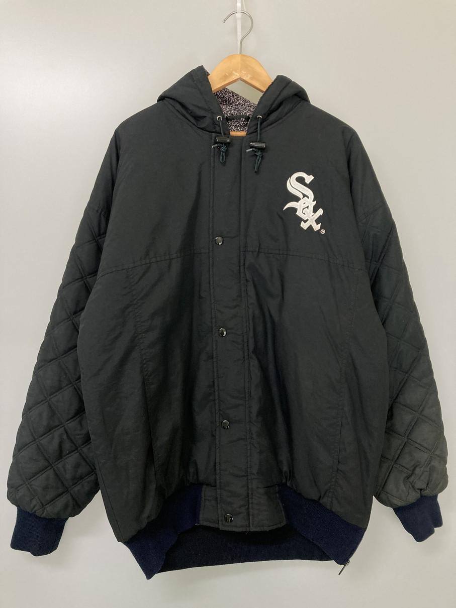 【中古品】【メンズ】  MLB by STARTER メジャーリーグベースボール バイ クランク 90\u0027s CHICAGO WHITE SOX NYLON HOODED JACKET 90年月日 シカゴホワイトソックス ナイロンフーデッドジャケット アウター 146-251021-kk-16-時間 大きさ：L 色合い：黒いこと 未来永劫Net店