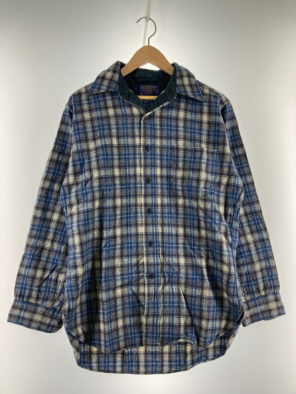 【中古品】【メンズ】  PENDLETON ペンドルトン 70\u0027S 片ポケ WOOL SHIRT 70年月日 羊毛プルオーバー 長袖 トップス 146-251025-cn-9-時間 大きさ：M 色合い：青色系×赤銅色系/読み合わせる柄 未来永劫Net店