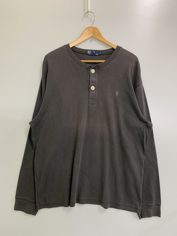 【中古品】【メンズ】 Polo by Ralph Lauren ポロバイラルフローレン 90's HENRY NECK L/S TEE 90年代 ヘンリーネック ロングスリーブ Tシャツ 長袖 トップス 146-251106-kk-41-min サイズ：XL カラー：チャコール 万代Net店