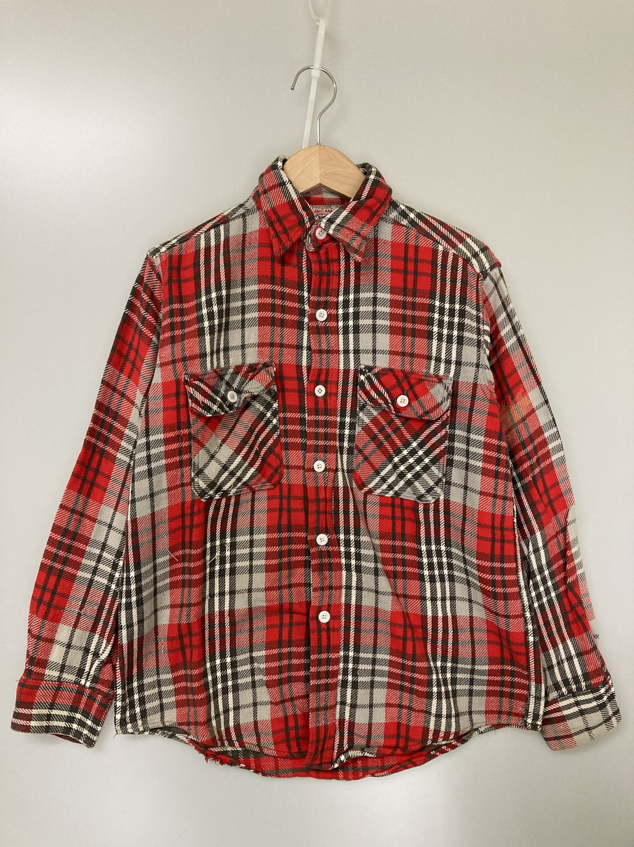 百貨店SALE 30%OFF~【現況乗り合い船品】【メンズ】  BIG MAC ビックマック 60S CHECK FLANNEL SHIRT チェックフランネルチェック ロング衣袂 146-251111-AS-11-時間 大きさ：M 色つや：赤いこと/薄墨色 生生世世Net店