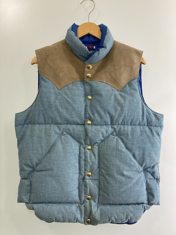 百貨店SALE 30%OFF~【中古品】【メンズ】 Rocky Mountain FeatherBed ロッキーマウンテンフェザーベッド × WAREHOUSE お召しもの棲み家 DOWN VEST 450-482-72 落ちこむより良い 145-251120-kk-06-時間 大きさ：38 色合い：ライトインディゴ 未来永劫Net店