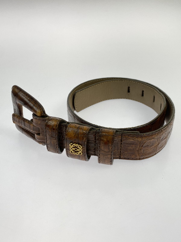 【中古品】【メンズ】  OLD LOEWE 年寄りの ロエベ ANAGRAM LEATHER BELT アナ瓦 なめし革 胴締め ヴィンテージ  183-251130-em-54-時間 色つや：赤銅色 生生世世Net店