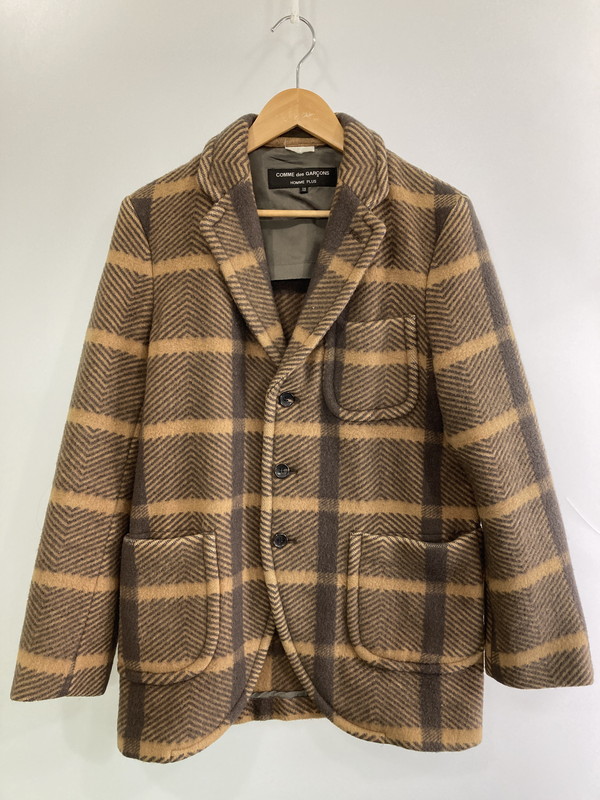 百貨店SALE 30%OFF~【中古品】【メンズ】COMME DES GARCONS HOMME PLUS コムデギャルソンオムプリュス THE TREE OF YOUTH期 WOOL CHECK COAT PL-J092 羊毛 読み合わせる 厚地の外套 メンズ 上衣 140-251130-em-41-時間 大きさ：XS 色合い：赤銅色 未来永劫Net店