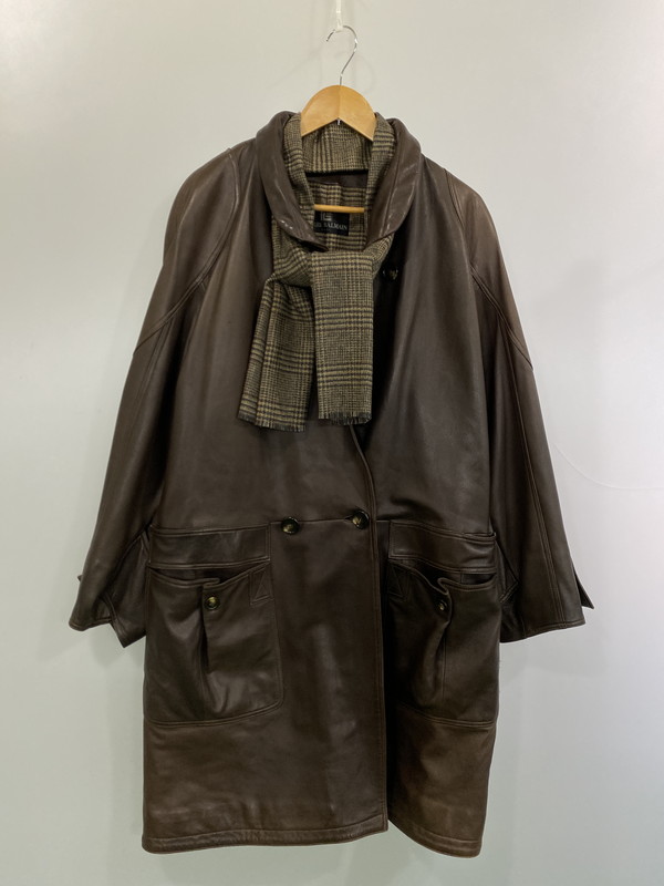 【中古品】【メンズ】 PIERRE BALMAIN ピエール・バルマン 90's LEATHER LONG COAT 90年代 レザーロングコート アウター 146-251213-yn-21-min サイズ:50 カラー:ブラウン 万代Net店|万代Net店