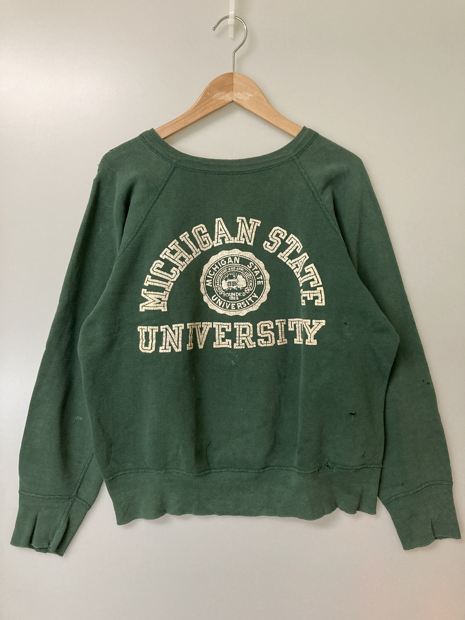 60s 茄子紺 フロッキー プリント カレッジ スウェット ラグランUSA製 60年代 Sportswear VIRGINIA カレッジ フロッキープリント ラグラン
