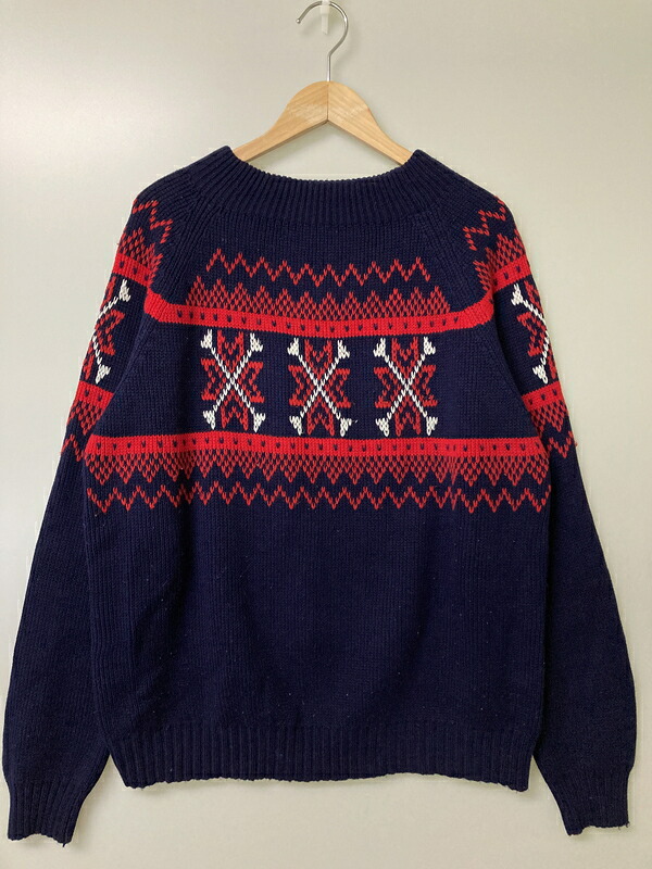 【中古品】【メンズ】 J.C.PENNY ジェイ・シー ペニー 70-80S KNIT 70年代 80年代 ニット メンズ セーター ノルディック柄 146-251223-em-48-min サイズ：L カラー：ネイビー 万代Net店