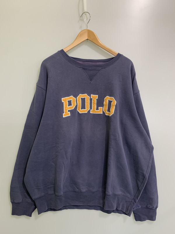 【現状渡し品】【メンズ】 Polo by Ralph Lauren ポロバイラルフローレン 90's POLO LETTERED L/S SWEAT SHIRT 90年代 ポロ レタード ロングスリーブ スウェットシャツ トップス トレーナー 146-260126-kk-46-min サイズ：XL カラー：パープル 万代Net店