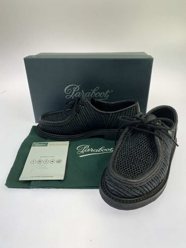 【中古美品】【レディース】 Paraboot パラブーツ MICHAEL H RAPHIA ミカエル ラファ ARID ローファー 靴 167-260206-jt-22-min サイズ：23cm カラー：NOIRE-RAPHIA NOIR 万代Net店