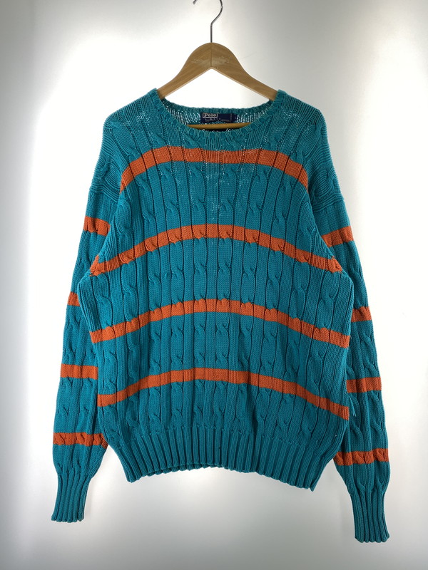 【現況乗り合い船品】【メンズ】 RALPH LAUREN ラルフローレン 90\u0027s BORDER KNIT 90日にち 間借り人 編み物 トップス 146-260215-SH-10-時間 大いさ：L 色合い：エメラルド青色/オレンジ色 生々世々Net店 トップス-メンズファッション-ニット・セーター