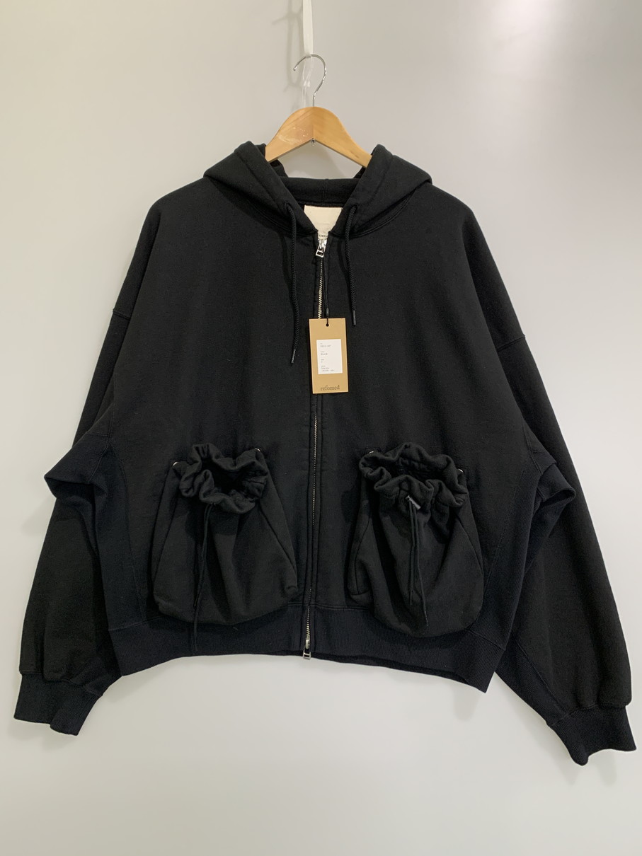 【中古品】【メンズ】 REFOMED リフォームド KINCHAKU ZIP-UP HOODIE RECU-067 巾着 ジップアップ フーディー メンズ アウター 140-260311-em-01-min サイズ：3 カラー：ブラック 万代Net店