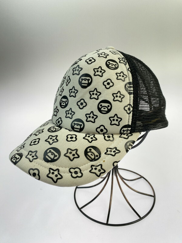 【現状渡し品】【メンズ/レディース】 A BATHING APE アベイシングエイプ MILO MONOGRAM MESH CAP マイロ モノグラム メッシュ キャップ 帽子 185-260313-yn-13-min サイズ：F カラー：ブラック 万代Net店