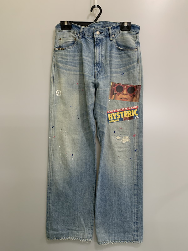 【中古品】【メンズ】 HYSTERIC GLAMOUR ヒステリックグラマー 02232AP04 WEEKENDパッチ 60’S XXストレートパンツ デニムパンツ メンズ ボトムス 151-260407-KS-04-min サイズ：W34 L33 カラー：ライトブルー 万代Net店