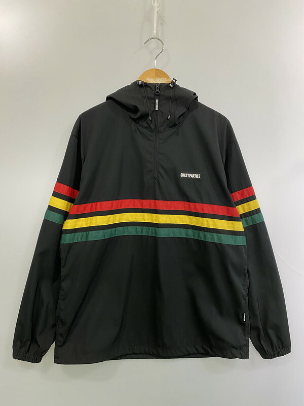 【中古品】【メンズ】 WACKO MARIA ワコマリア ×HIGH TIMES ハイタイムズ 18SS RASTA STRIPED LINE PULLOVER HOODED ラスタストライプドラインプルオーバーフーデッド 140-260408-zi-01-min サイズ：M カラー：ブラック 万代Net店