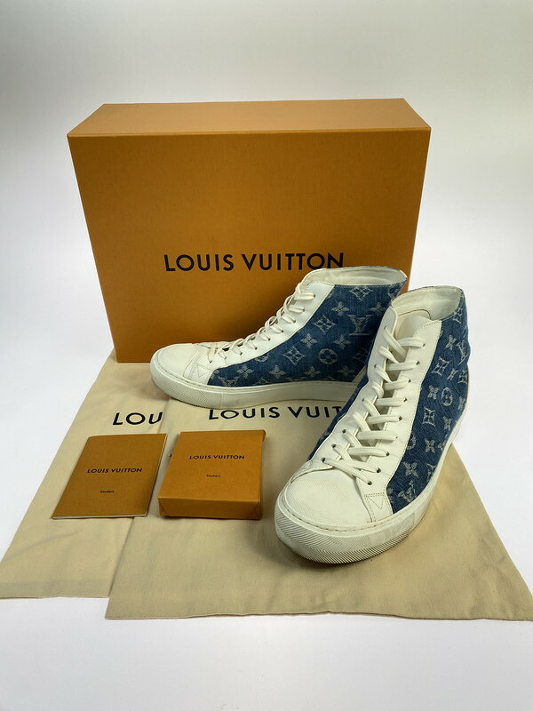 【中古品】【レディース】 LOUIS VUITTON ルイ・ヴィトン TATTOO LINE SNEAKER FD0119 タトゥーラインスニーカー 靴 183-260412-SH-22-min サイズ：7 カラー：ネイビー/ホワイト 万代Net店