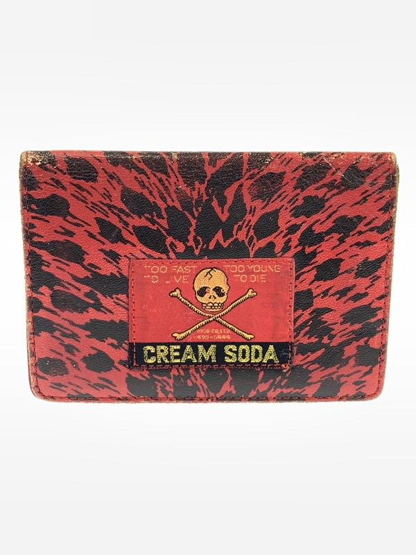 【現況乗り合い船品】【メンズ/レディース】  CREAM SODA クリームソータ 金付け札 通り手形容れもの 赤豹柄 小物 定期入れ 201-260424-em-06-時間 色合い：赤いこと 生生世世Net店 財布・ケース-バッグ・小物・ブランド雑貨-定期入れ・パスケース