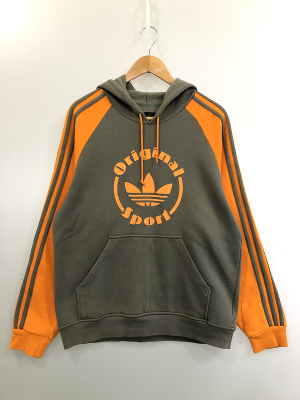 【中古品】【メンズ】  ADIDAS  アディダス 90S CIRCLE LOGO HOODIE フーディ 146-260426-zi-29-時間 大きさ：L 色合い：オレンジ色/オリーブ系 未来永劫Net店