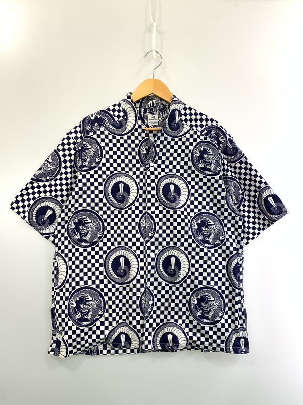 【中古品】【メンズ】  Sasquatchfabrix. サスクワァッチファブリックス × BEAMS ビームス 別注 共同研究 16SS 龍 チェッカーフラッグシャツ 16SS-SY5-030 半袖 トップス 140-260429-kk-22-時間 大きさ：L 色合い：米国海軍 未来永劫Net店