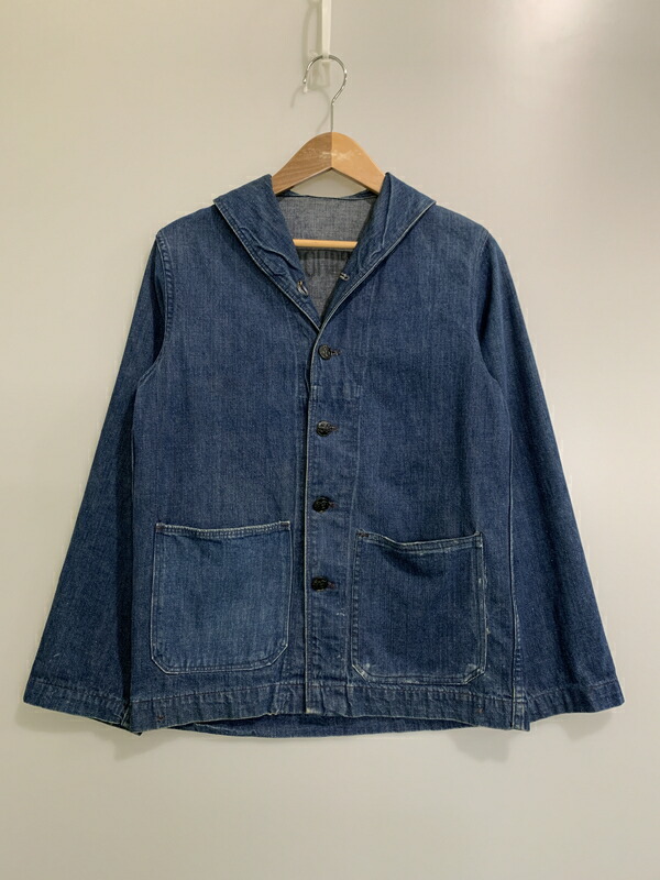【現状渡し品】【メンズ】 U.S.NAVY ユーエスネイビー 40S SHAWL COLLAR DENIM JACKET フォーティーズ ショールカラー デニムジャケット 40年代 メンズ アウター ヘチマ襟 デニムカバーオール 146-260505-em-26-min カラー：インディゴブルー 万代Net店｜万代Net店
