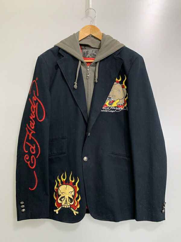 【現況乗り合い船品】【メンズ】  ED HARDY  エドハーディ ボンネット付 テーラードジャケット 141-260516-zi-11-時間 大きさ：S 色合い：米国海軍/オリーブ 未来永劫Net店