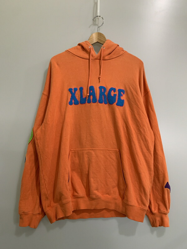 【中古品】【メンズ】  XLARGE エクストララージ FLOWER PULLOVER HOODIE 101224012009 ティーシャツ パーカー フーディー メンズ トップス ボンネット付き添い人調教師  142-260518-em-39-時間 大きさ：L 色合い：オレンジ色 未来永劫Net店