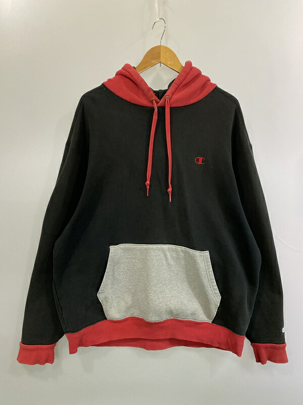 【中古品】【メンズ】  CHAMPION はやりっ児 HEAVY HEAVY WEIGHT HOODIE RED BLACK GRAY ヘビーウェイト フーディー パーカー メンズ トップス 148-260521-em-20-時間 大きさ：XL 色合い：黒いこと 未来永劫Net店