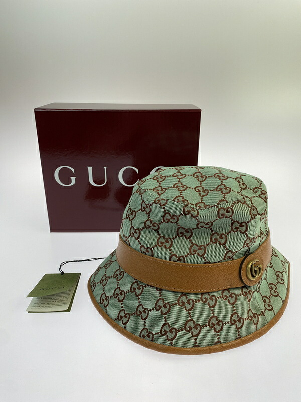 【中古品】【レディース】  GUCCI グッチ GG帆布 井戸釣瓶かぶり笠 748476 4HG62 かぶり笠 183-260523-kk-16-時間 大きさ：L/59糎 色合い：緑であること系 万劫末代Net店